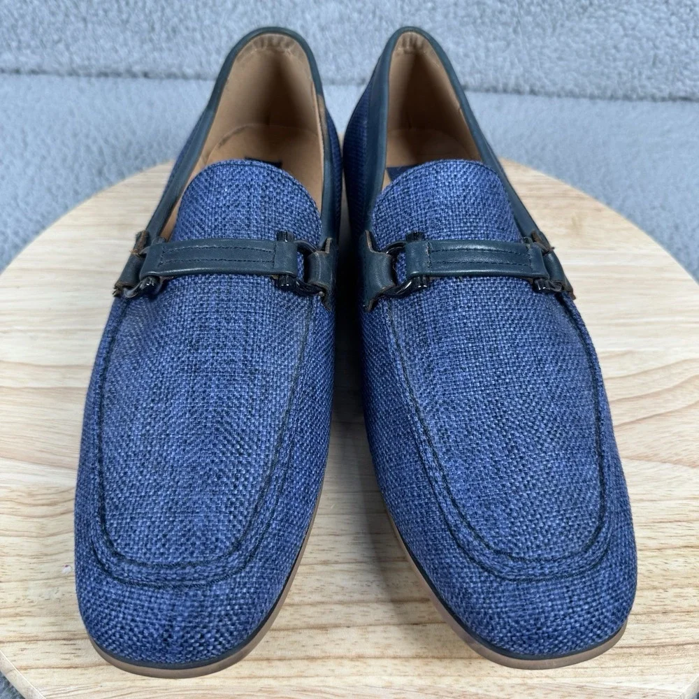 La Milano Shoes Mens 10 Navy Blue Loafer Leather Woven Dress Shoes Office Preppy